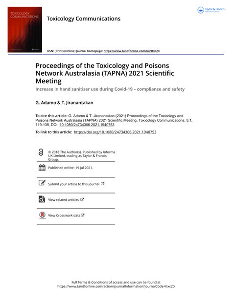 Full article: Proceedings of the toxicology and Poisons Network ...