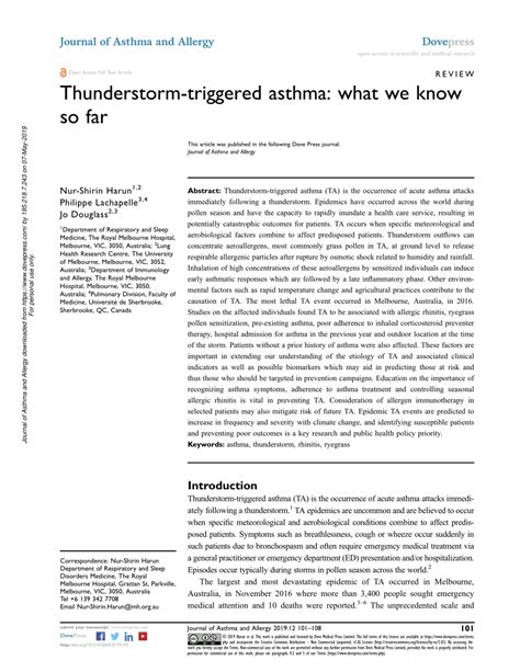 Full article: Thunderstorm-triggered asthma: what we know so far