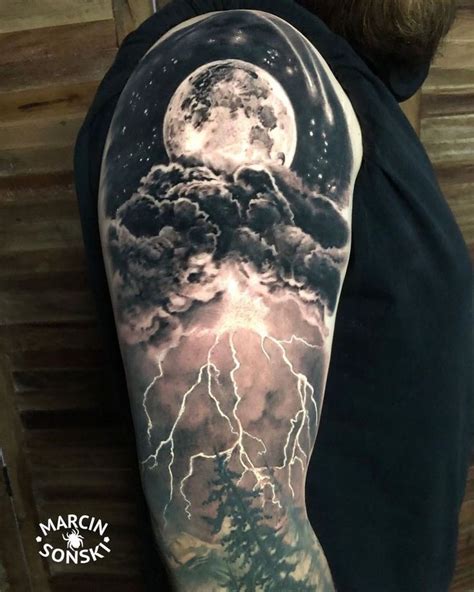 Couples find this tattoo depicting the sun and moon working together to provide day and night very significant for tattoo designs. 9. Here is a classic moon image with the clouds hanging around it. The shading helps add dimension to the craters for a more realistic look. 10.. 