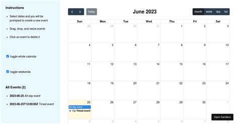 FullCalendar Angular Example Project Codesandbox