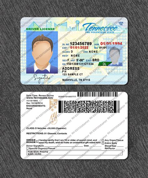 Fully editable Tennessee Driving Licence PSD Template