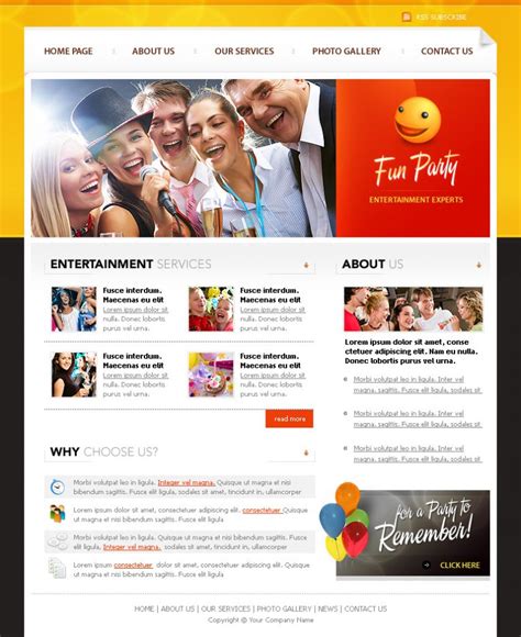Fun Party Website Template PSD Templates