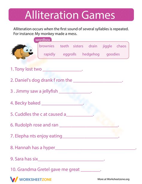 Fun With Alliteration Worksheet Worksheets Library