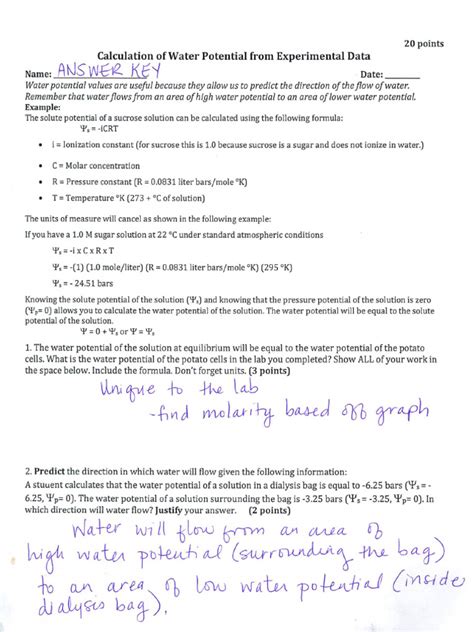 Fun With Water Potential Answer Key