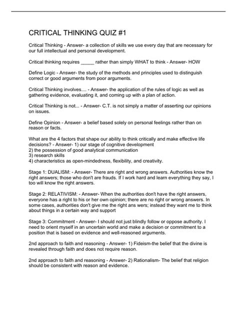 Fun critical thinking quiz.  There's a Critical Thinking quiz for everyone. ...