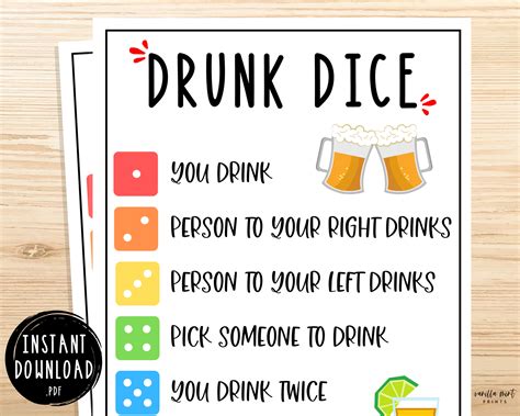 Drunk Dice Drinking Game | Fun Party Games for Adults | Girls Night Out Games | Bachelorette Party Games | Adult Drinking Games | Drink. VanillaMintPrints..