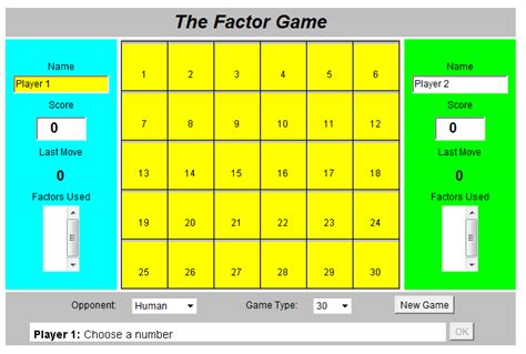 Fun factoring games.  Exercise your factoring ability against a human or the computer in thi...