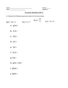 Function Notation Worksheet 2 Answer Key Thekidsworksheet