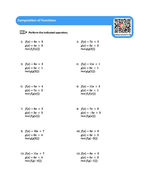 Function Operations And Composition Of Functions Worksheet A