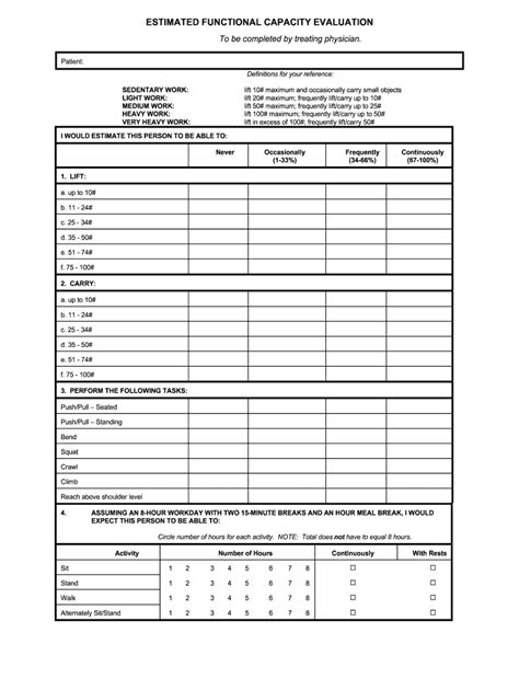 Functional Capacity Estimate Form Fill Out and Sign Printable PDF