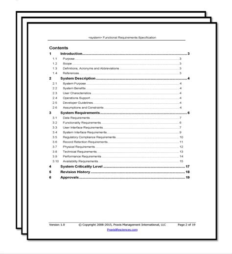 Functional Requirements Specification Template Validation Center