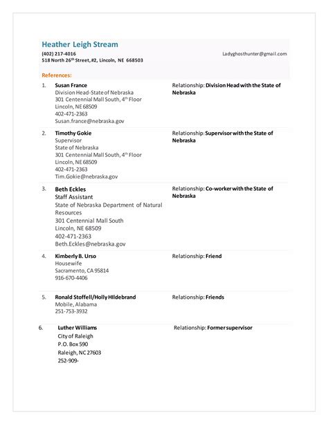 Functional Resume Reference Sheet