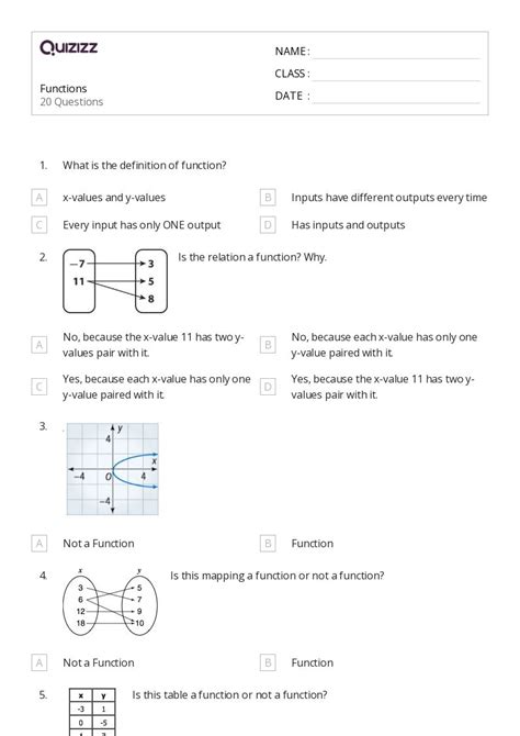 Functions 8th Grade Math Worksheets