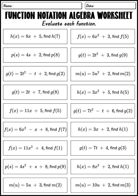 Functions Math Worksheets