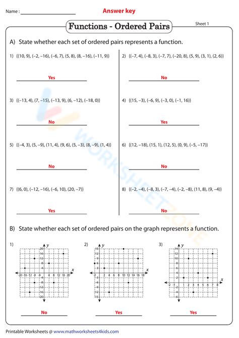 Functions Ordered Pairs Worksheet Answer Key Printable Word Searches