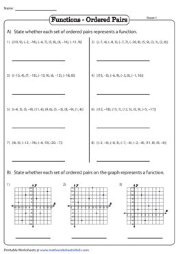 Functions Ordered Pairs Worksheets