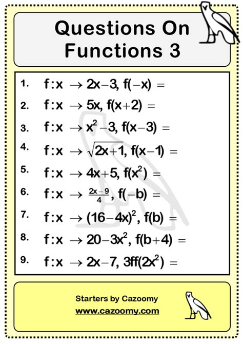 Functions Worksheets Practice Questions and Answers Cazoomy