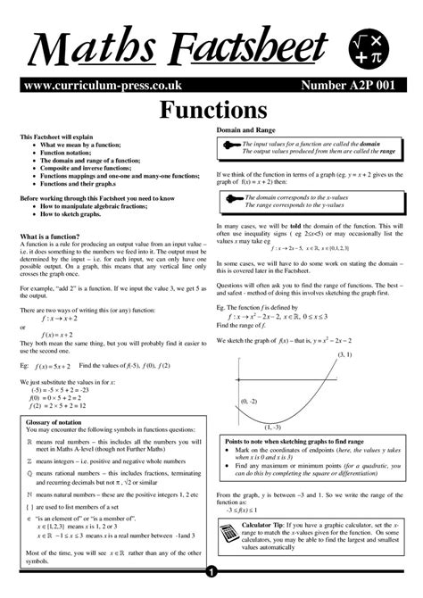 Functions a level maths.  • Function notation.  This Maths Factsheet will e...