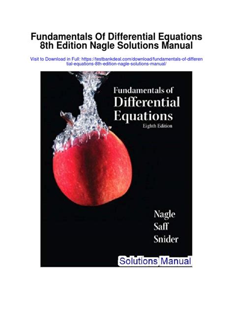 Fundamentals Of Differential Equations 8th Edition Solutions Manual Pdf Download