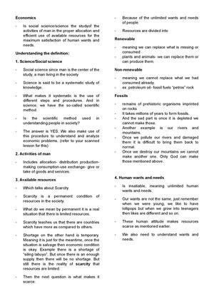 Fundamentals Of Economics Lesson 1 Handout 1