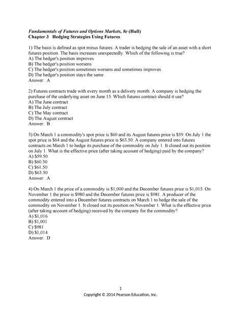 Fundamentals Of Futures Options Markets Answer Key
