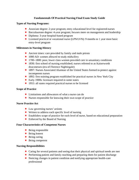 Fundamentals Of Nursing Final Exam Study Guide