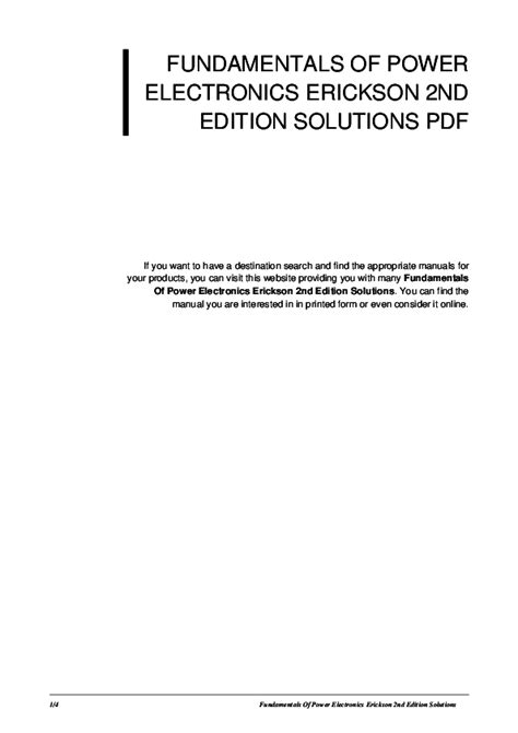Fundamentals of power electronics 2nd edition erickson solution manual. - Croatia on its way towards the eu..