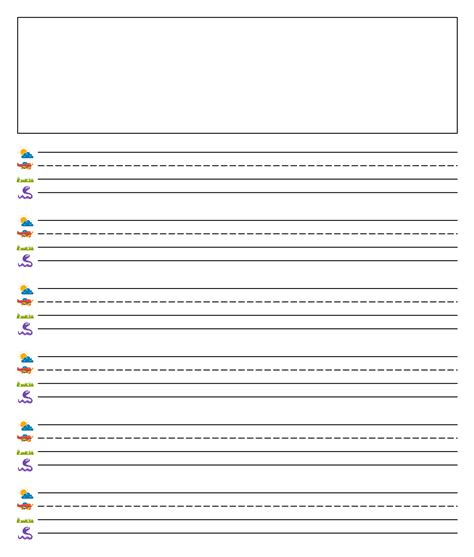 Description. This Primary Lined Writing Paper Template is a comprehensive bundle of 54 different paper choices tailored to meet the needs of any writing activity. This set includes lines with dashes, lines without dashes, pages with a picture box, pages without a picture box, horizontal and vertical (landscape and portrait) paper orientations .... 
