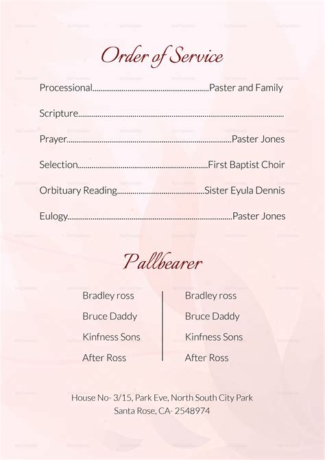 Funeral Order Of Service Outline