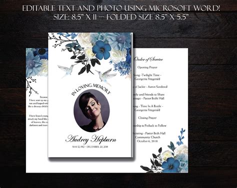 Funeral Program Template 4 Page Bifold Program Microsoft Etsy