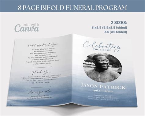Funeral Program Template 8 Page Bifold Funeral Program Etsy