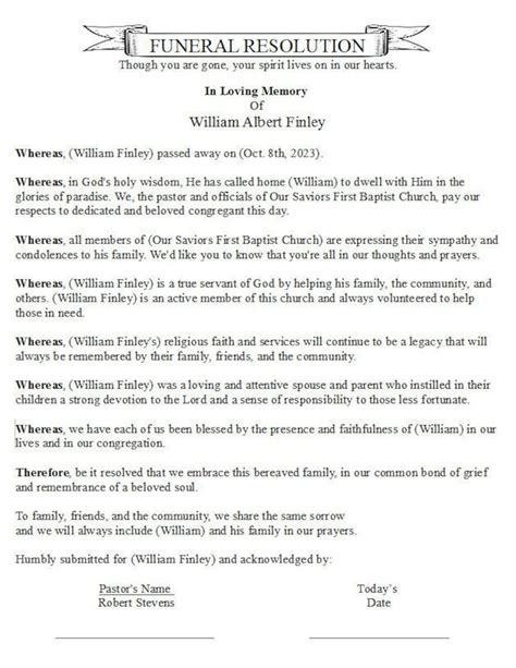 Funeral Resolution Template Doc