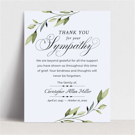 Funeral Thank You Card Template Minimalist Sympathy Card