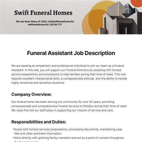 Funeral assistant requirements.  Funeral Assistant Job Description A comprehensive ...