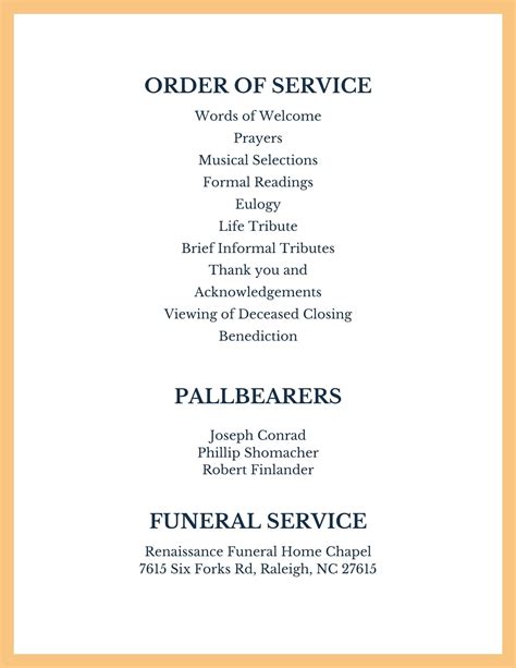 Funeral ceremony program.  These services often include family and close friends, p...