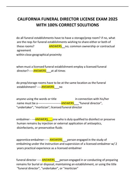 Funeral director license exam. .  ...