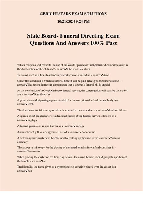 Funeral director state board exam.  Click &ldquo;Start Test&rdquo; abo...