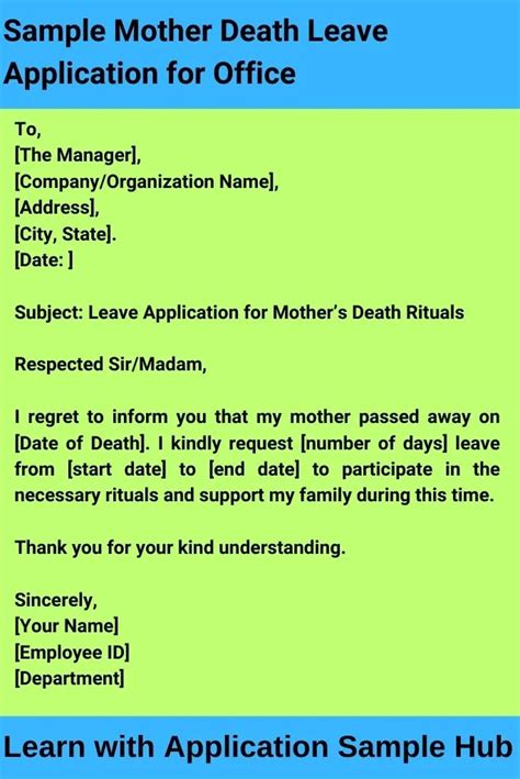 Funeral leave letter for office.  How to write death leave application for office ...