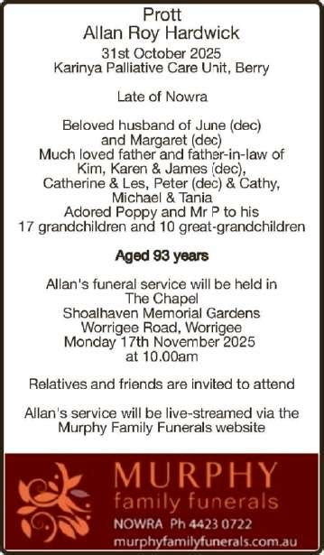 Funeral notices nowra nsw.  Tributes & funeral notices Bennett, David 2026 Thomp...