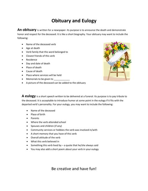 Funeral obituary.  This guide covers key elements, writing tips, and personalizing...