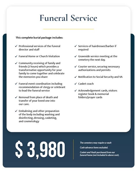 Funeral package price.  However, more comprehensive services may escalate the cos...
