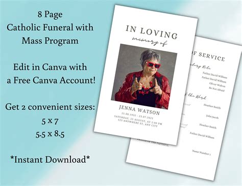 Funeral program template.  Instant download, edit in Canva now.  This Canva edit...