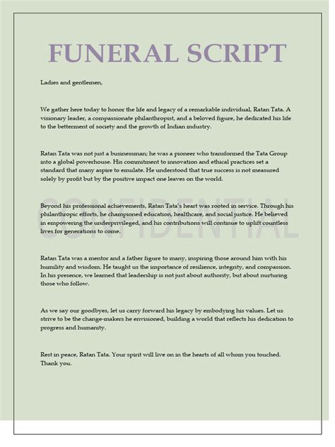 Funeral script template.  Have an organized funeral proceeding is necessary to honor someone th...