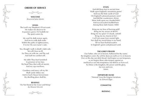 Funeral service order.  It includes scripture readings, This article explains what an or...