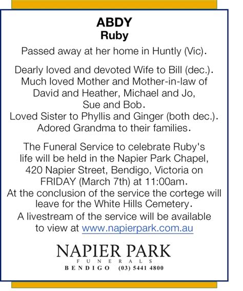 Funerals in bendigo today.  Passed away peacefully surrounded by famil...