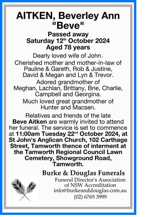 Funerals in inverell today.  Local funeral home.  Funeral Notices - Binney ...