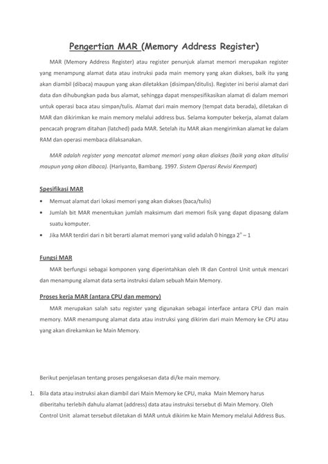 Fungsi Memory Address Register