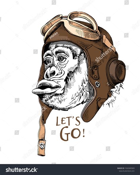 Funny Monkey Retro Leather Aviator Helmet Stock Vector