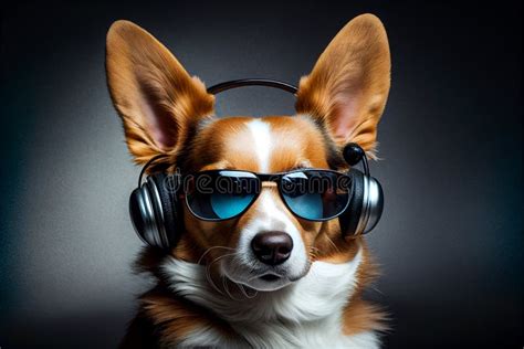 Funny dog, headphones, caine, creative, animal, sunglasses, disc, …