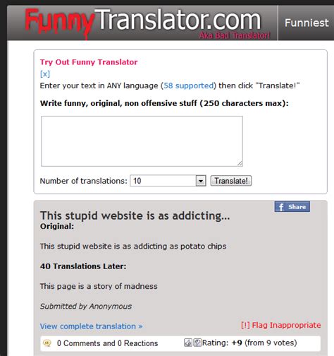 Funny translator.  Our cutting-edge tool takes your input and transforms it into side-splitting...